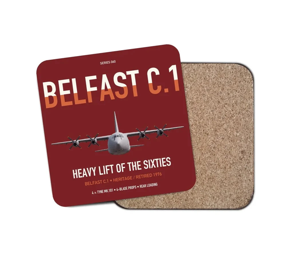 Short Belfast C.1 design on dark red 1 piece coaster