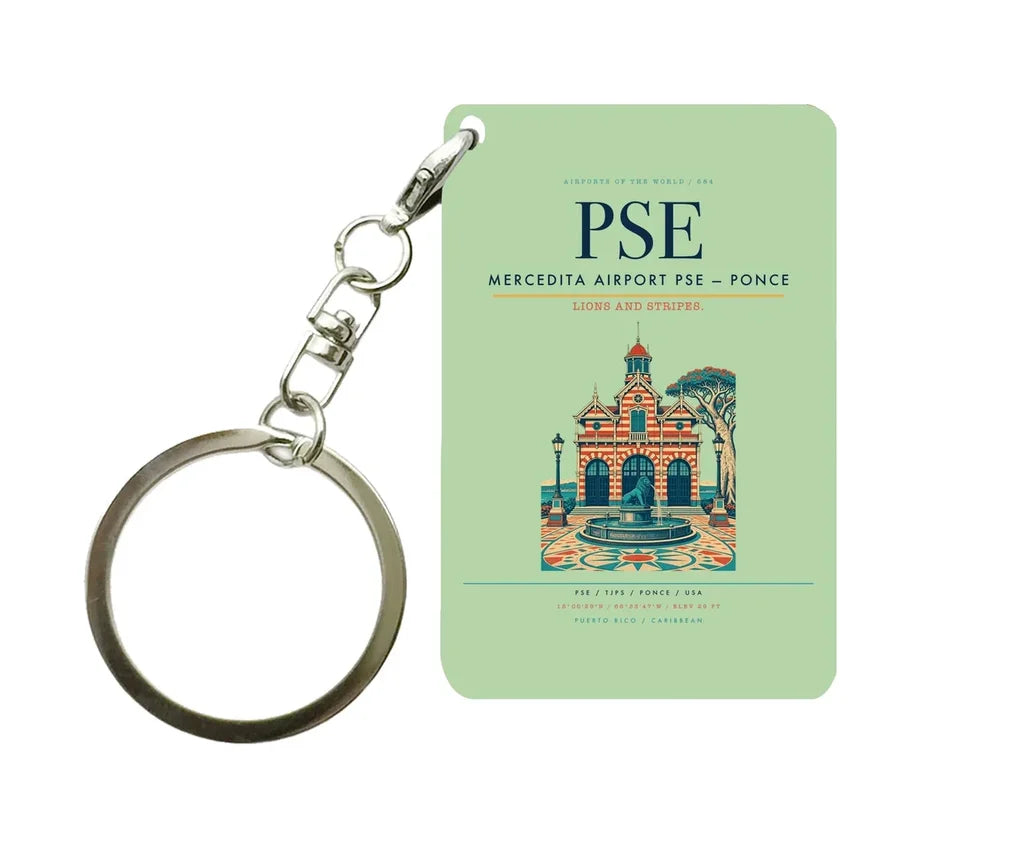Mercedita Airport (PSE) design on light green key chain