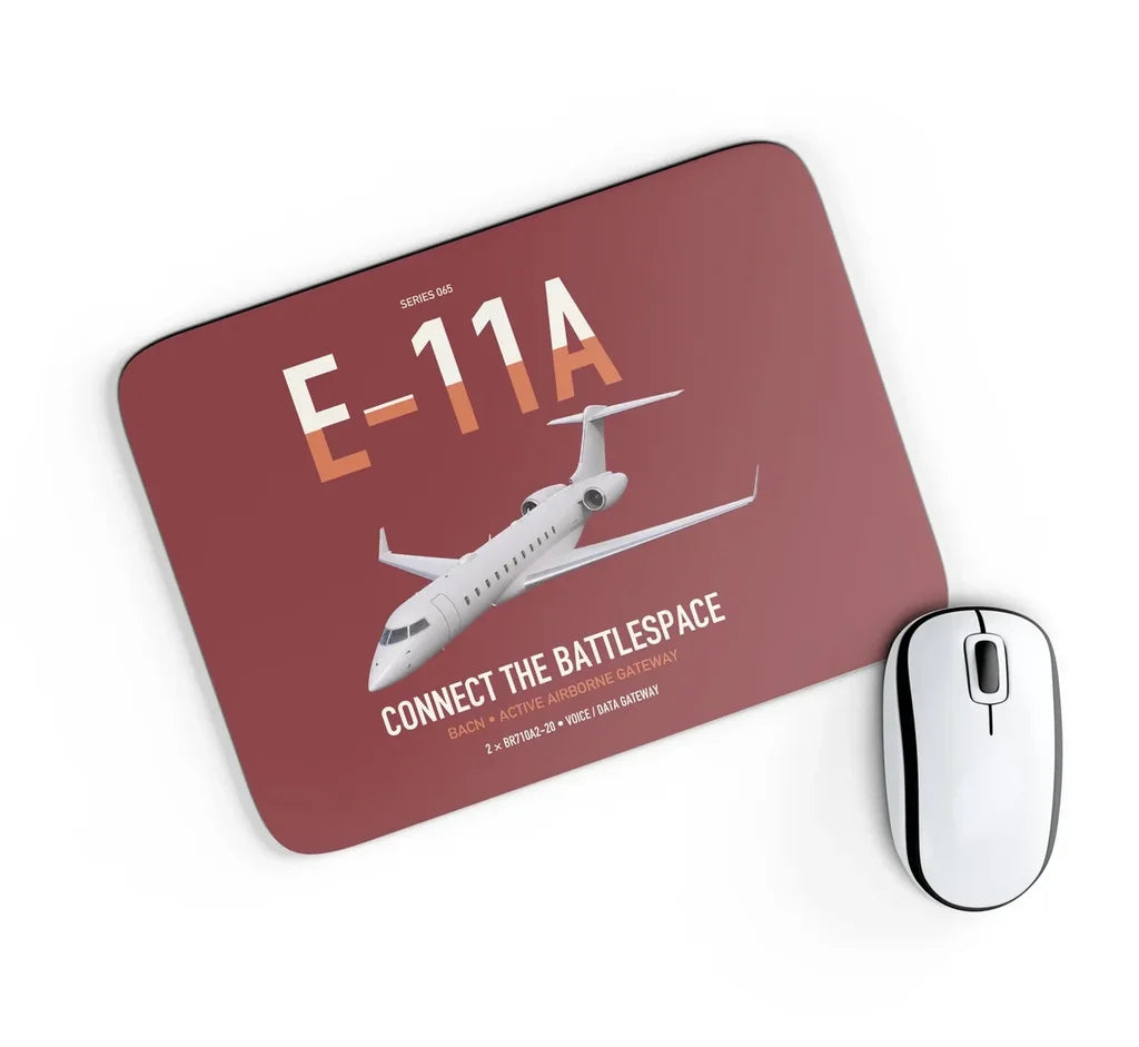 E-11A BACN design on dark red rectangle mouse pad