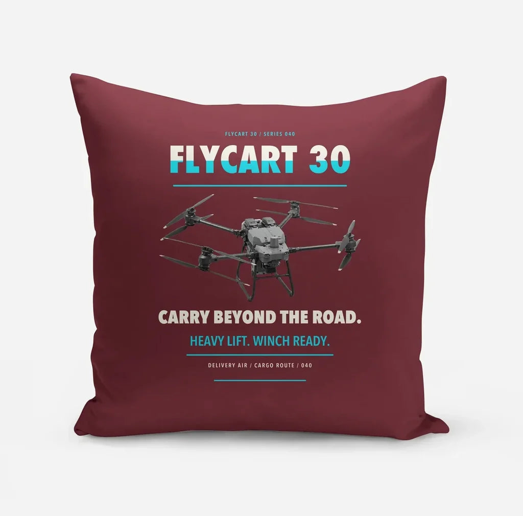 DJI FlyCart 30 design on dark red pillow