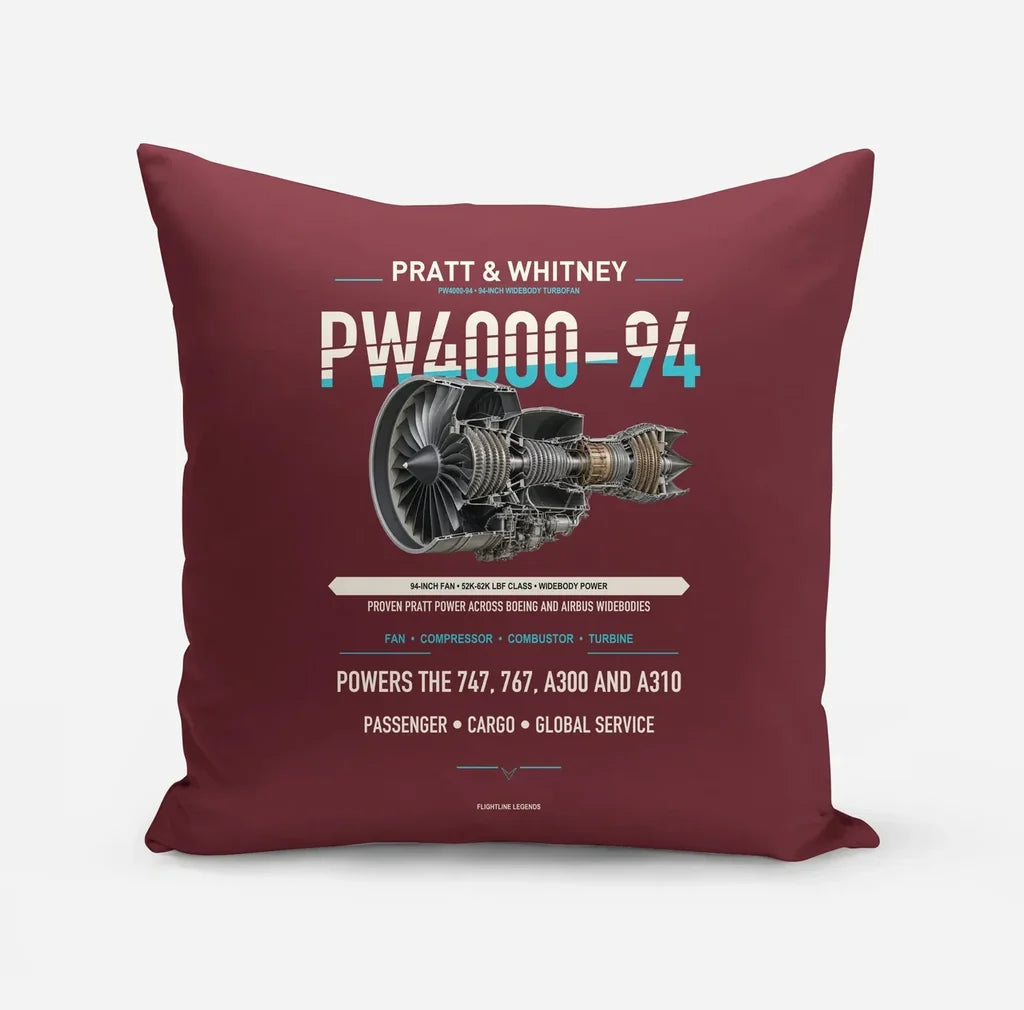 PW4000-94 design on dark red pillow