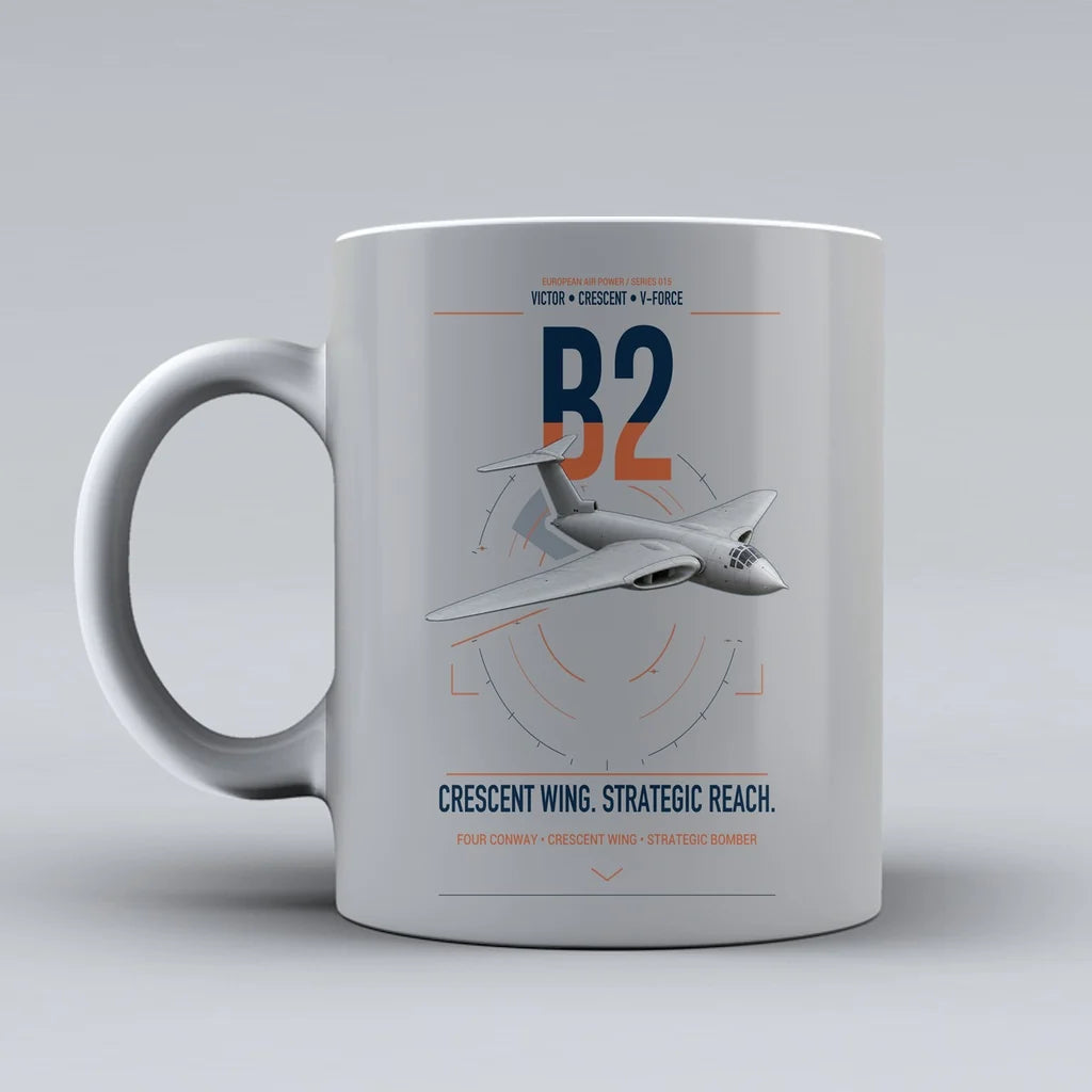 Handley Page Victor B2 design on light gray ceramic mug, double-side print