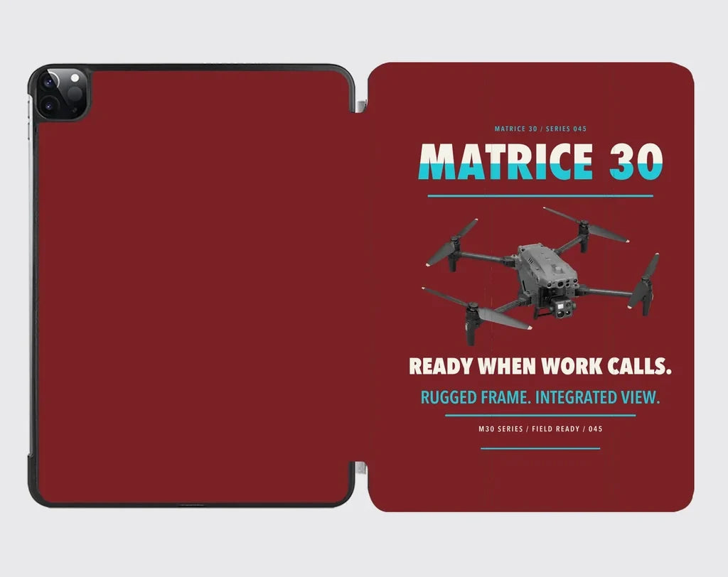 DJI Matrice 30 design on dark red ipad tablet case