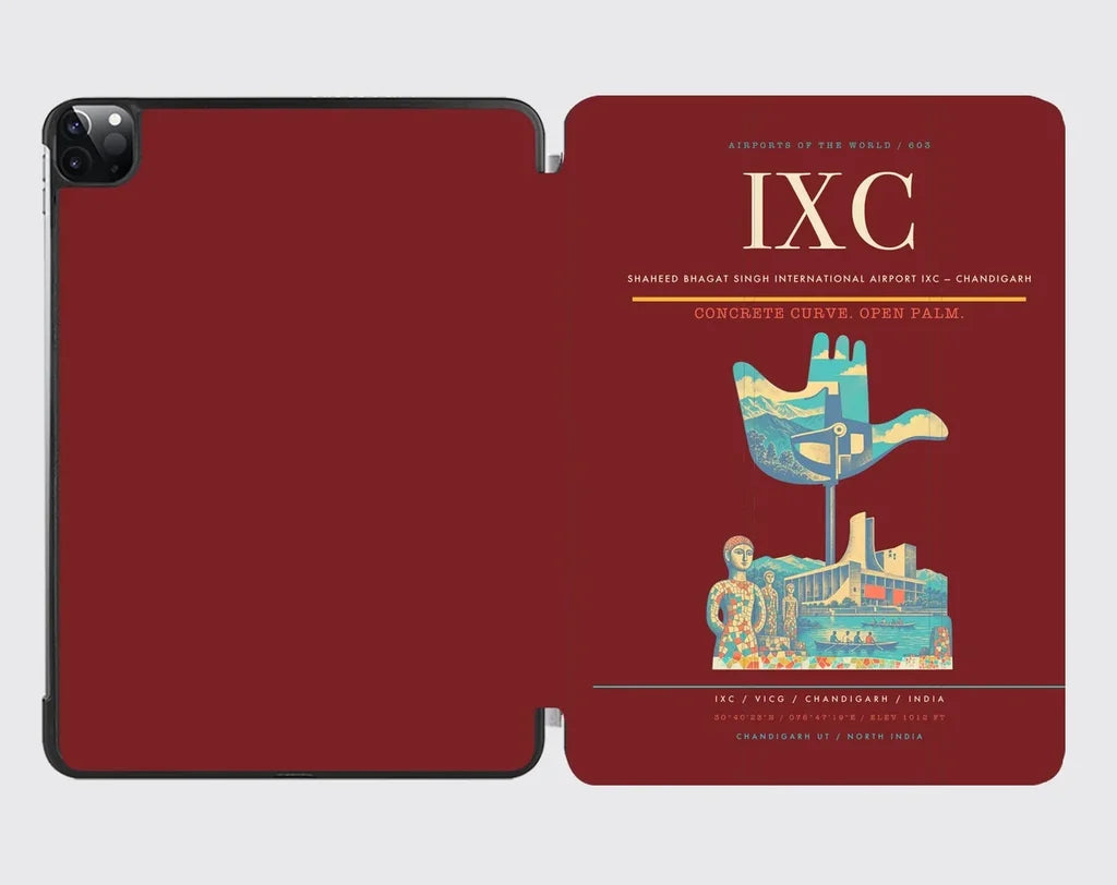 Shaheed Bhagat Singh International Airport (IXC) design on dark red ipad tablet case