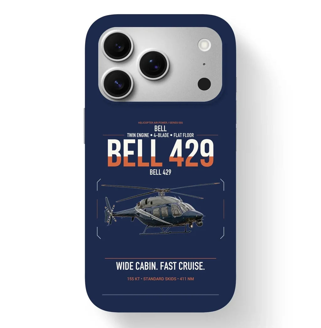 Bell 429 design on navy blue magsafe iphone case, for iPhone 17 Pro