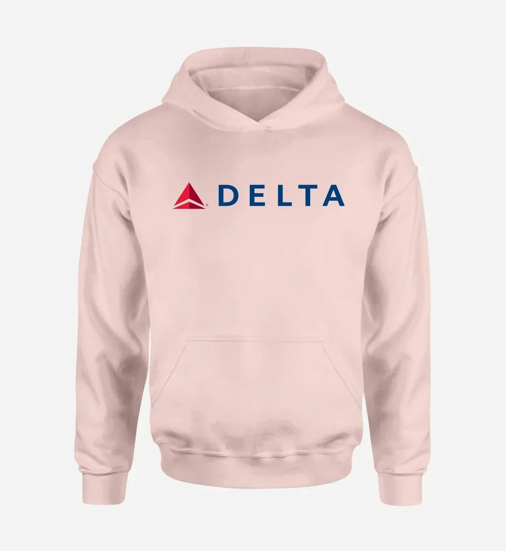 Delta Air Lines logo printed on pink hoodie