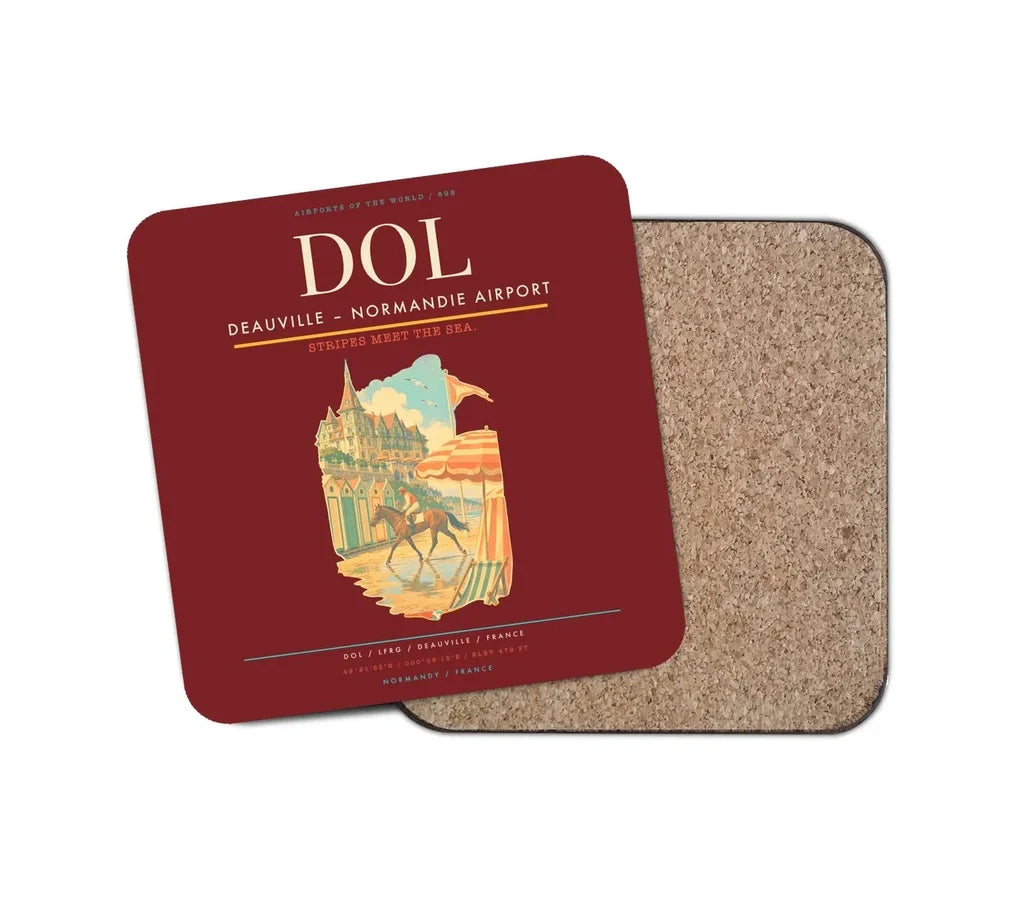 Deauville – Normandie Airport (DOL) design on dark red 1 piece coaster