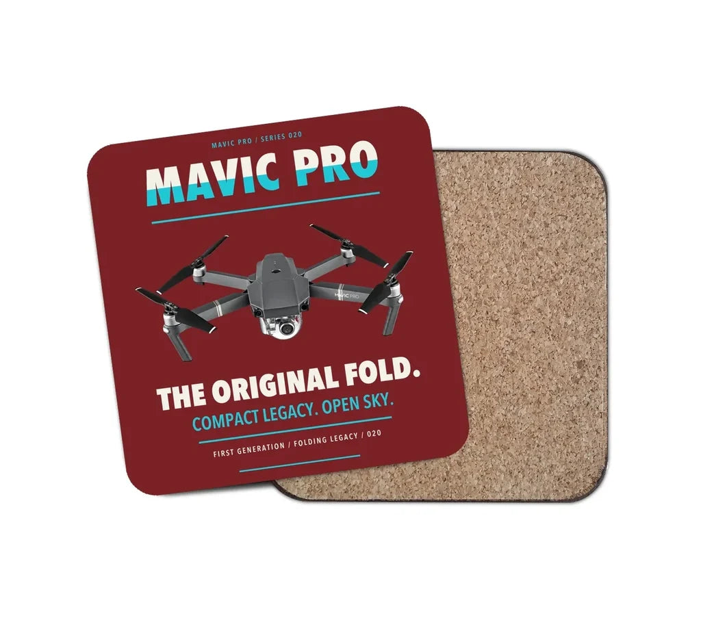 DJI Mavic Pro design on dark red 1 piece coaster