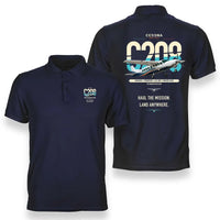 Thumbnail for Cessna 208 Caravan design on navy blue double-side polo t-shirt, double-side print