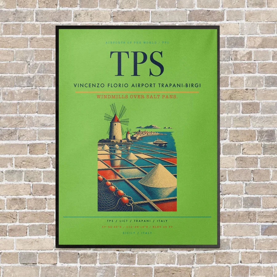 Vincenzo Florio Airport Trapani-Birgi TPS vertical canvas print - framed - light green background