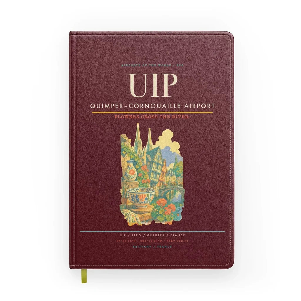 Quimper–Cornouaille Airport (UIP) design on dark red notebook