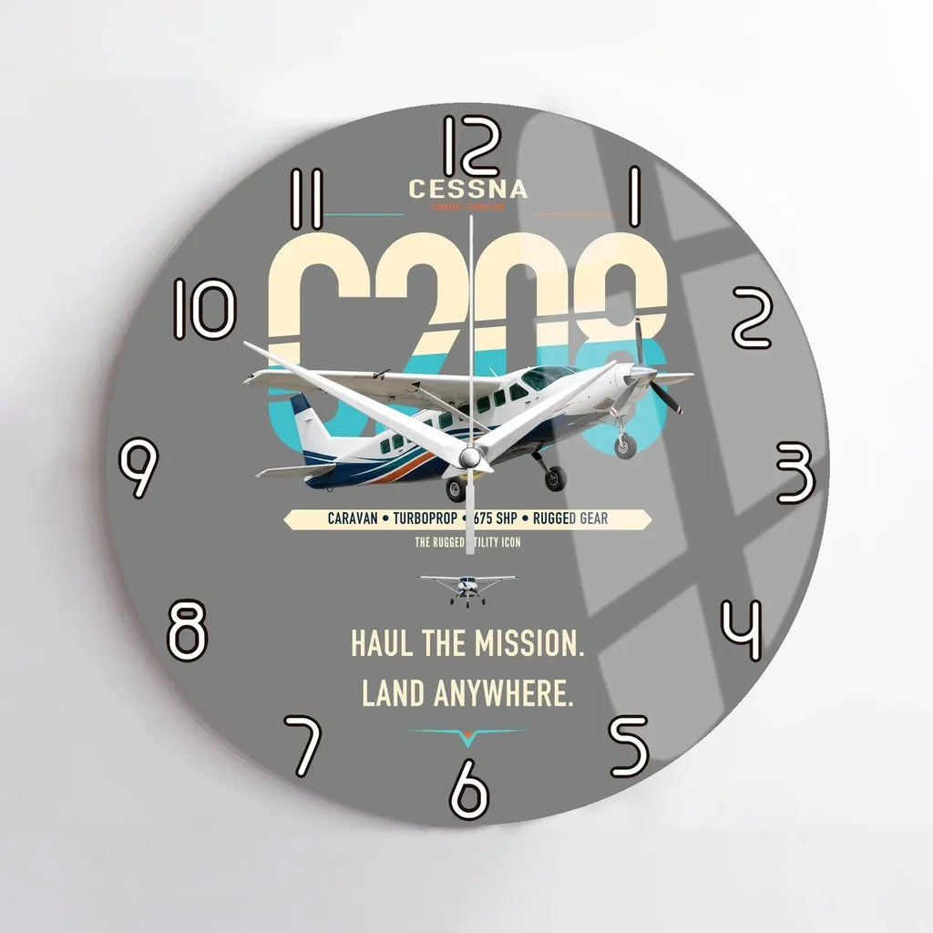 Cessna 208 Caravan design on gray no frame wall clock