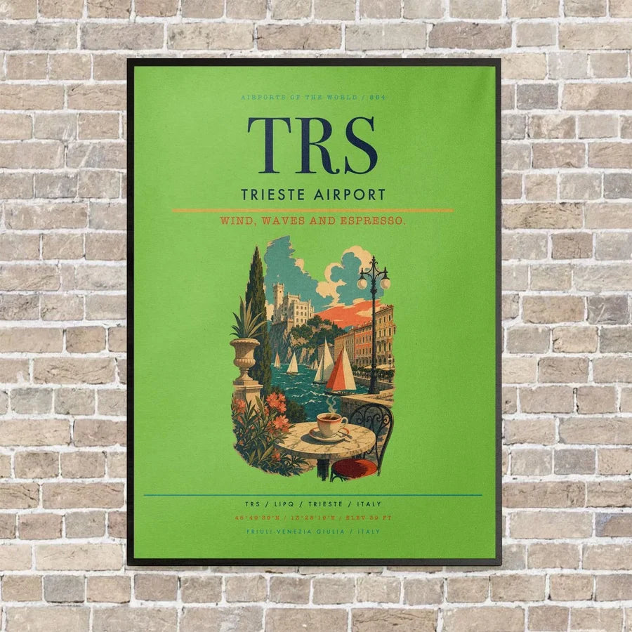 Trieste Airport TRS vertical canvas print - framed - light green background