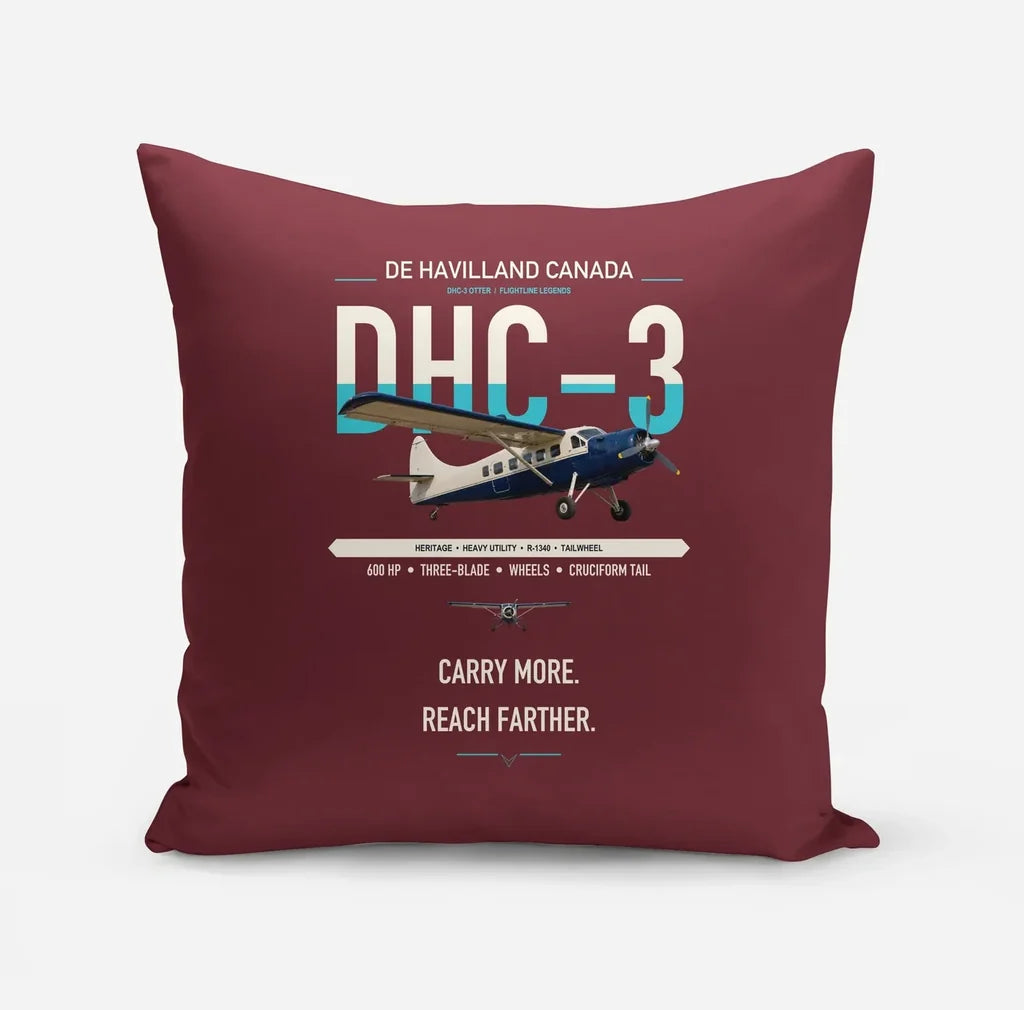 DHC-3 Otter design on dark red pillow