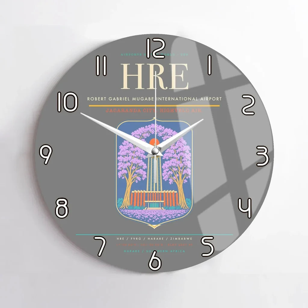 Robert Gabriel Mugabe International Airport (HRE) design on gray no frame wall clock