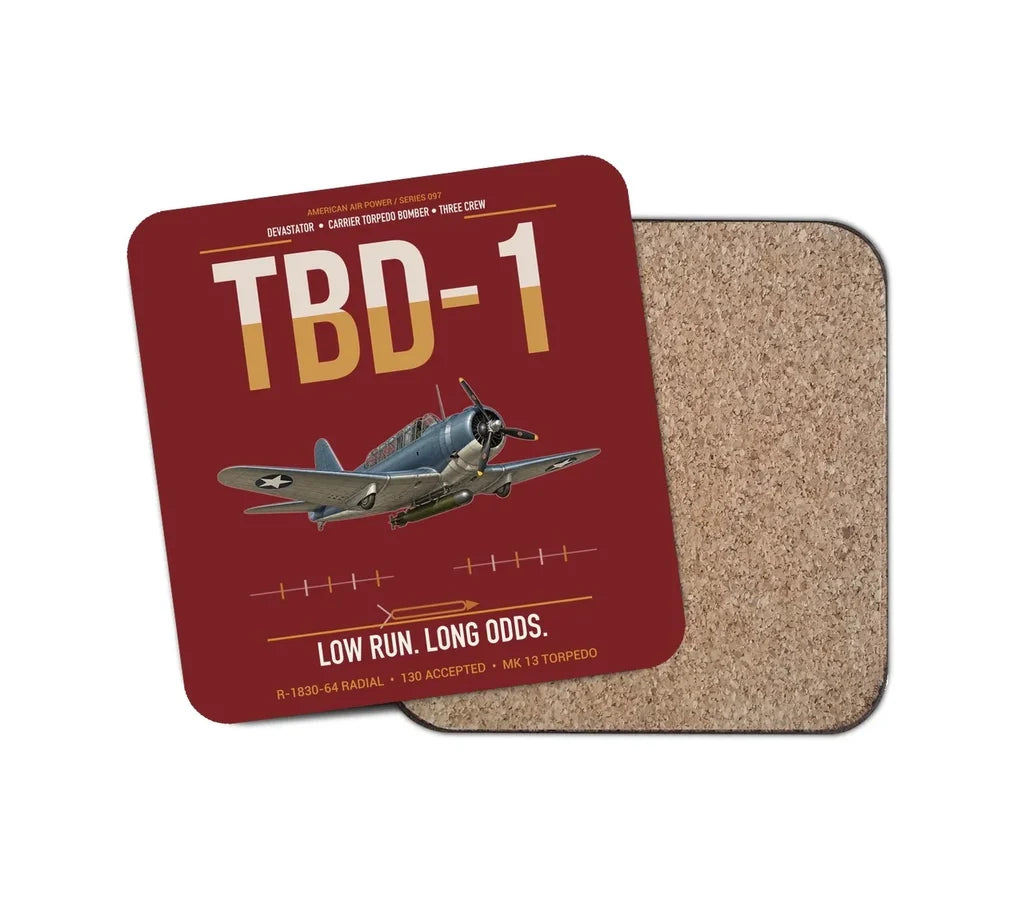 TBD-1 Devastator design on dark red 1 piece coaster