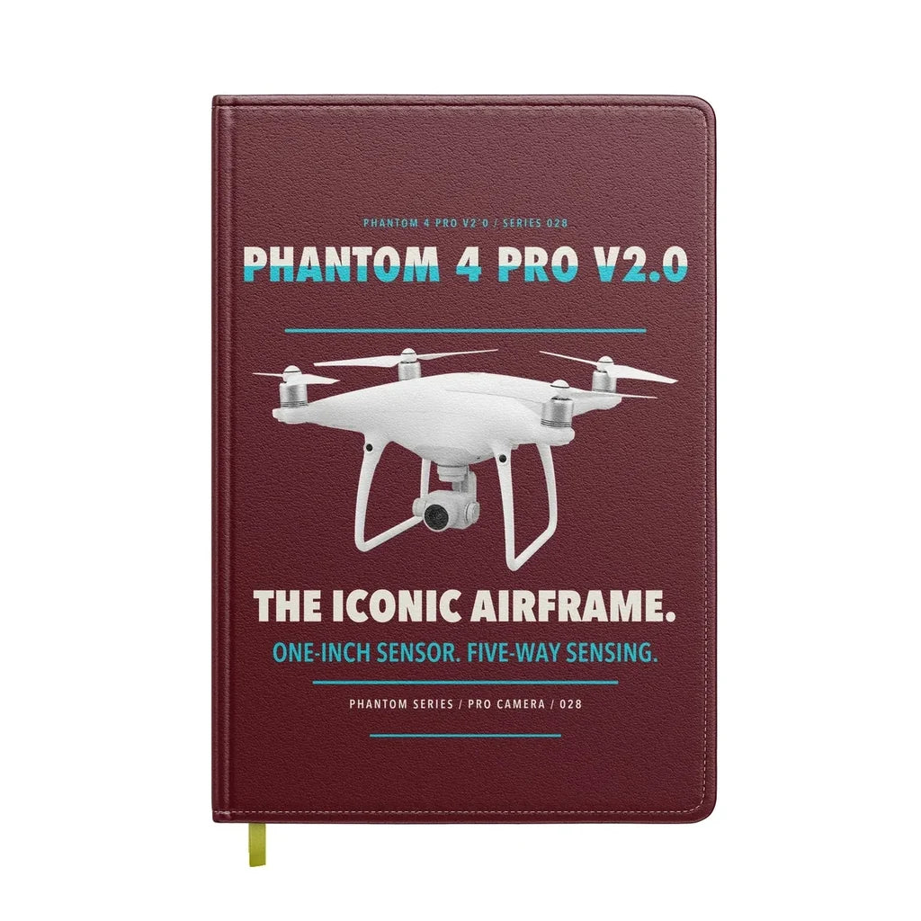 DJI Phantom 4 Pro V2.0 design on dark red notebook