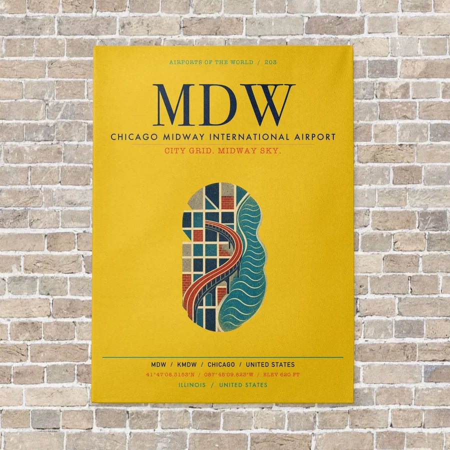 Chicago Midway International Airport MDW vertical canvas print - no frame - yellow background