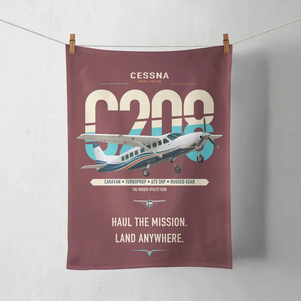 Cessna 208 Caravan design on dark red towel
