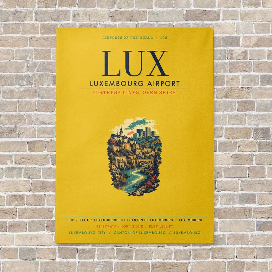 Luxembourg Airport LUX vertical canvas print - no frame - yellow background