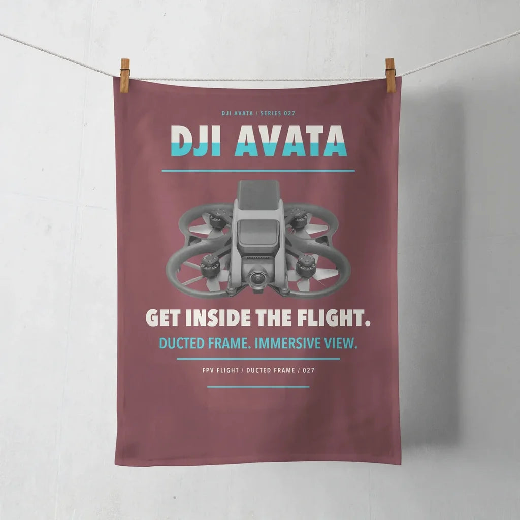 DJI Avata design on dark red towel