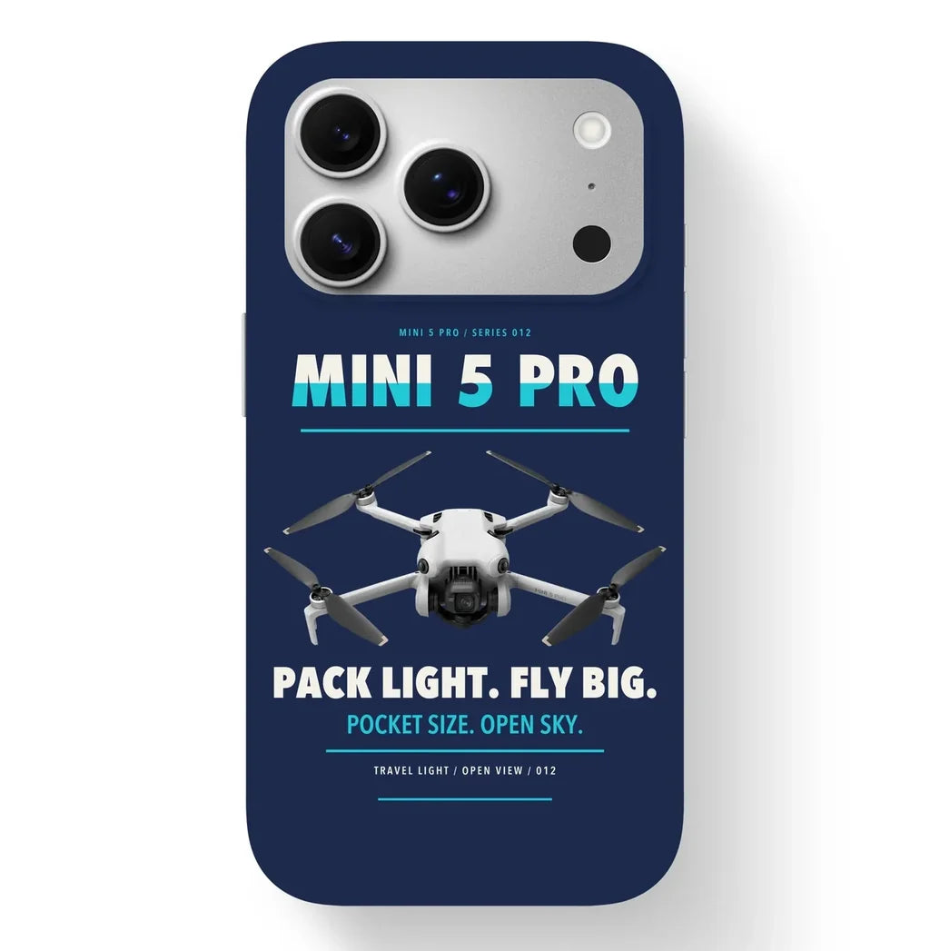 DJI Mini 5 Pro Case design on navy blue iphone case