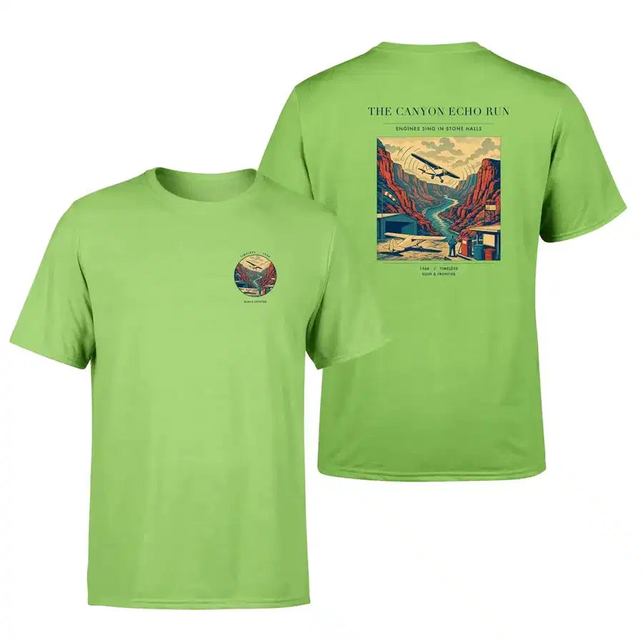 VINTAGE G4338 - The Canyon Echo Run - Double-Side T-Shirt design on lightgreen double side t shirt