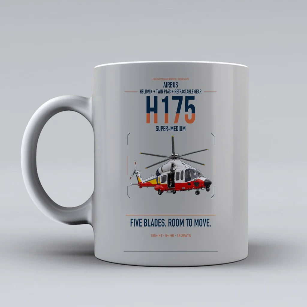 Airbus H175 design on light gray ceramic mug, double-side print