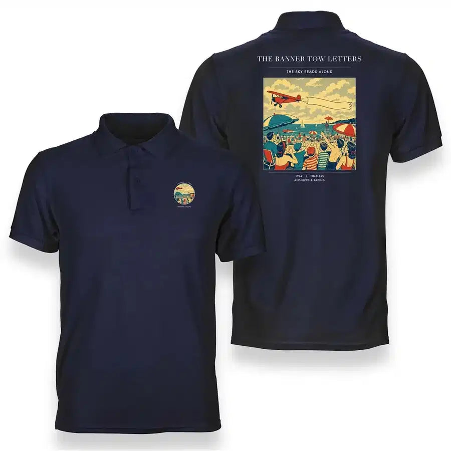 VINTAGE G4472 - The Banner Tow Letters - Double-Side Polo T-Shirt design on navyblue