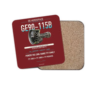 Thumbnail for GE90-115B design on dark red 1 piece coaster