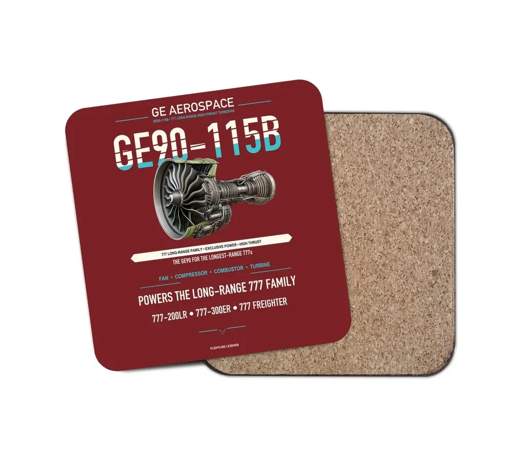 GE90-115B design on dark red 1 piece coaster