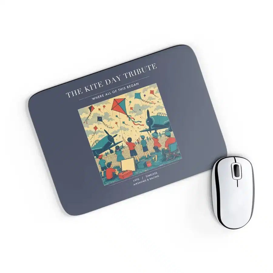 VINTAGE G4434 - The Kite Day Tribute - Designed Mouse Pads design on navyblue rectangle