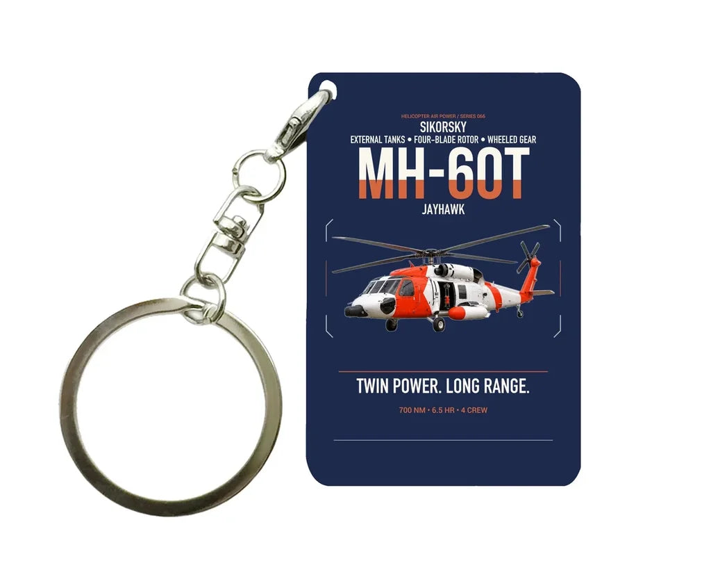 Sikorsky MH-60T Jayhawk design on navy blue designed key chain, double-side print