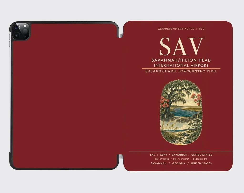 Savannah-Hilton Head International Airport (SAV) design on dark red ipad tablet case