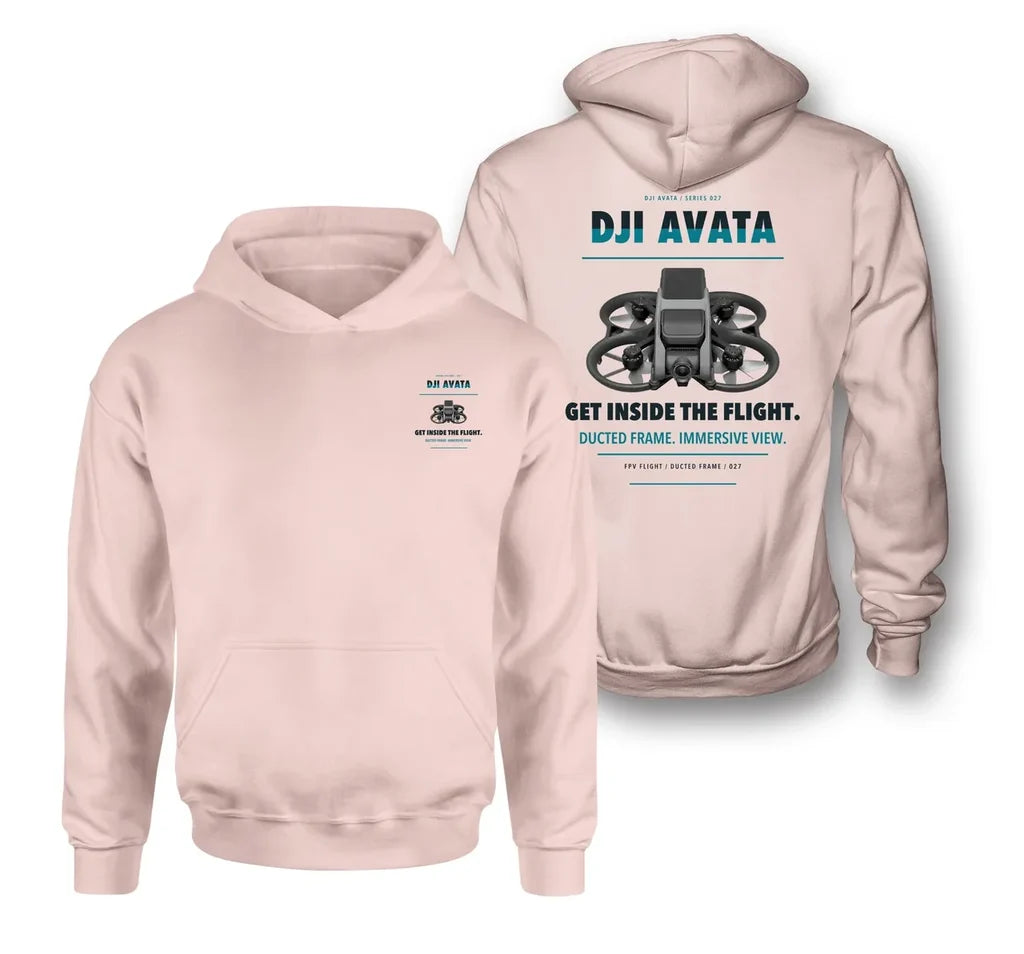 DJI Avata design on pink hoodie