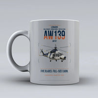 Thumbnail for Leonardo AW139 design on light gray ceramic mug, double-side print