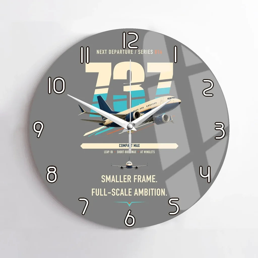 Boeing 737 MAX 7 design on gray no frame wall clock