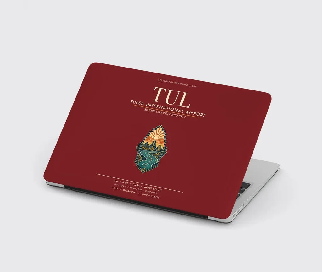 Tulsa International Airport (TUL) design on dark red MacBook case