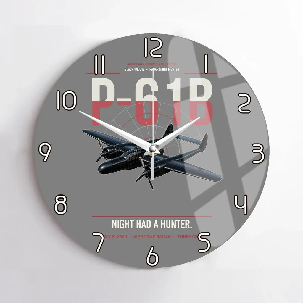 P-61B Black Widow design on gray no frame wall clock