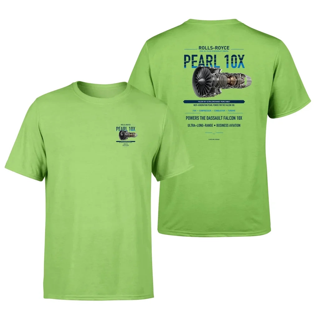PEARL 10X design on light green t shirt