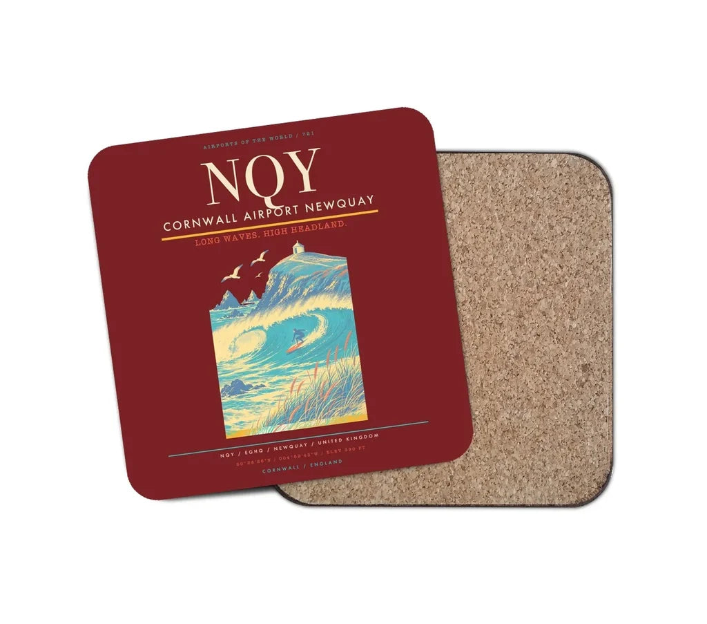 Cornwall Airport Newquay (NQY) design on dark red 1 piece coaster