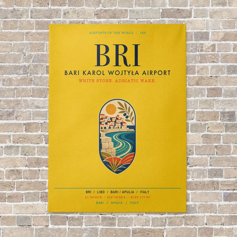 Bari Karol Wojtyła Airport BRI vertical canvas print - no frame - yellow background