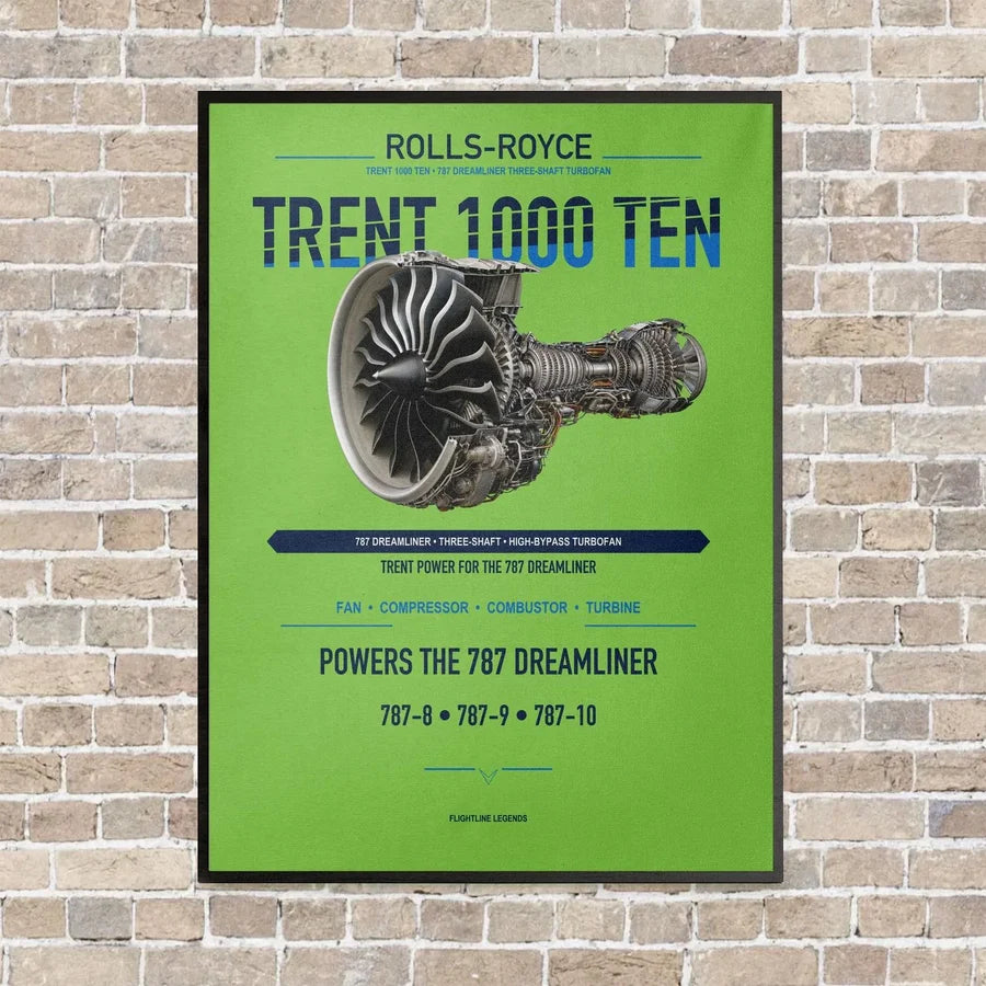 TRENT 1000 TEN vertical canvas print - framed - light green background