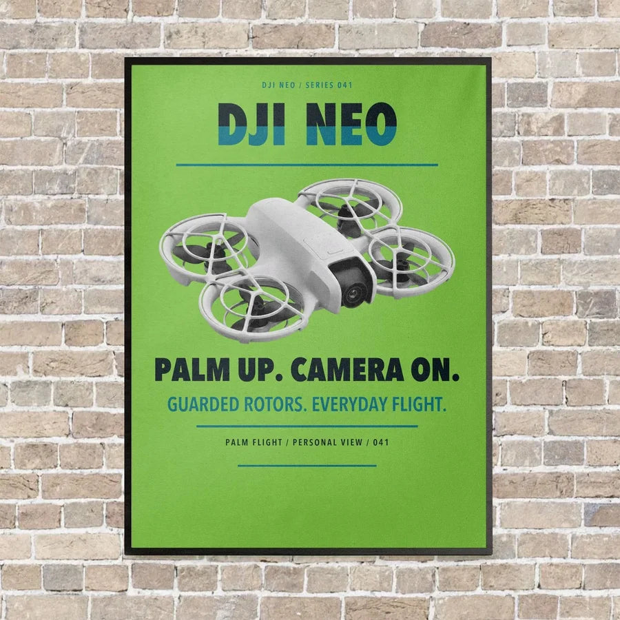 DJI Neo vertical canvas print - framed - light green background
