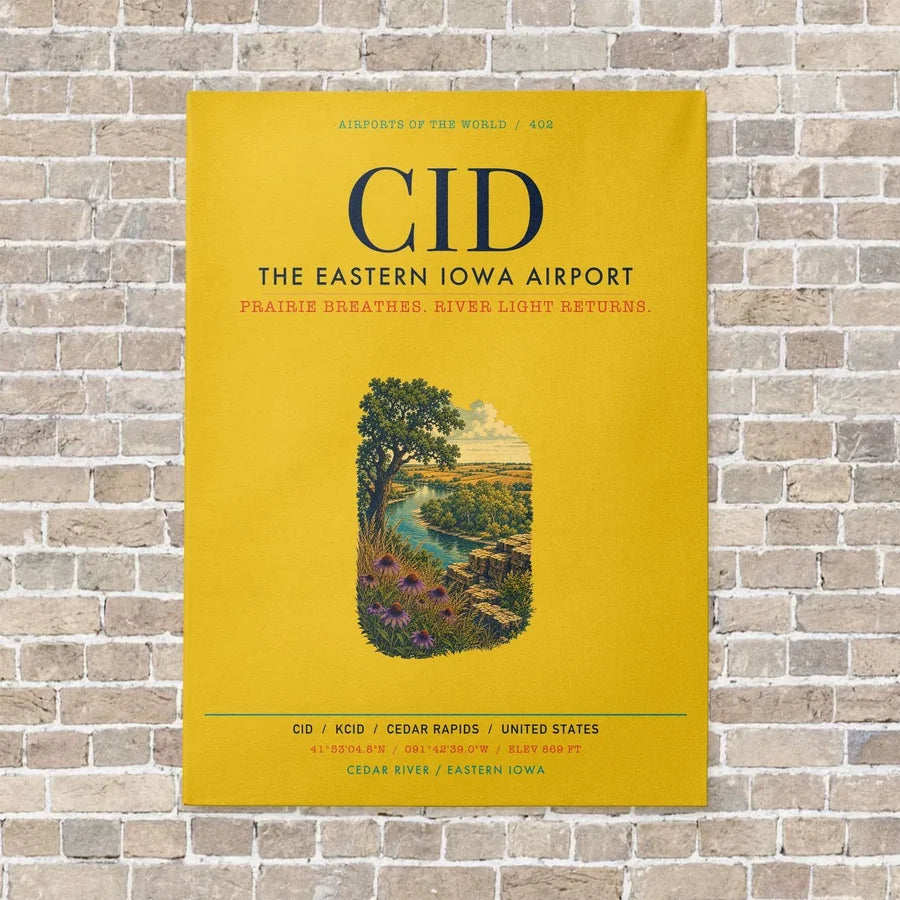 The Eastern Iowa Airport CID vertical canvas print - no frame - yellow background
