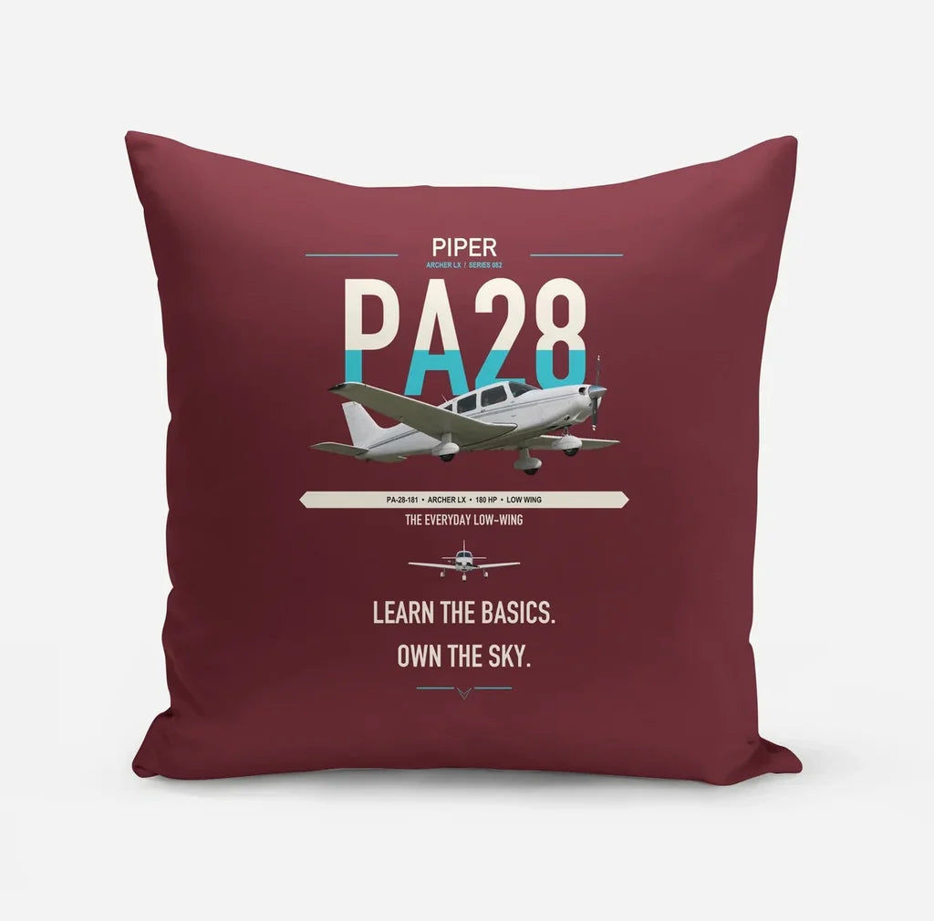 Piper PA-28-181 Archer LX design on dark red pillow