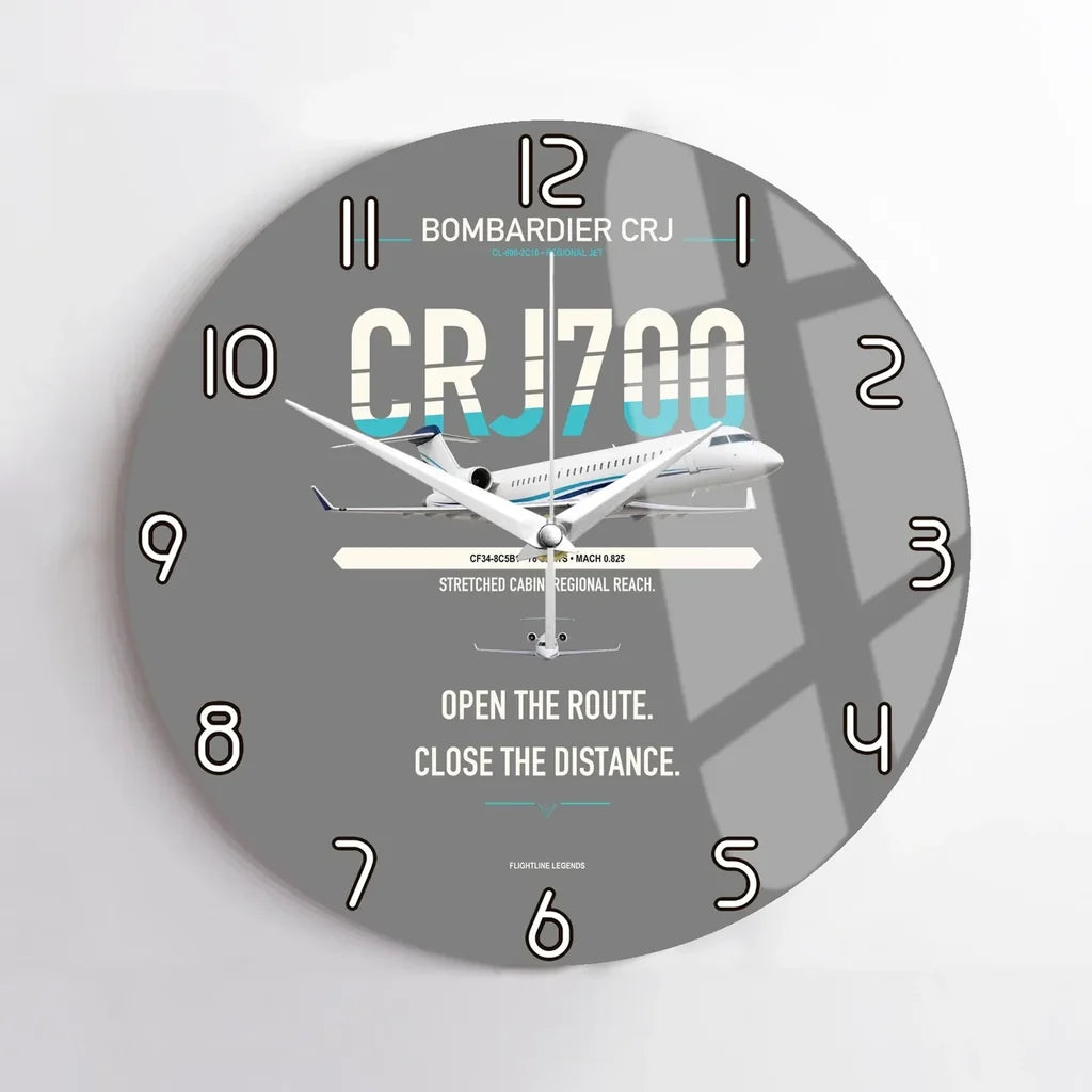 Bombardier CRJ700 design on gray no frame wall clock
