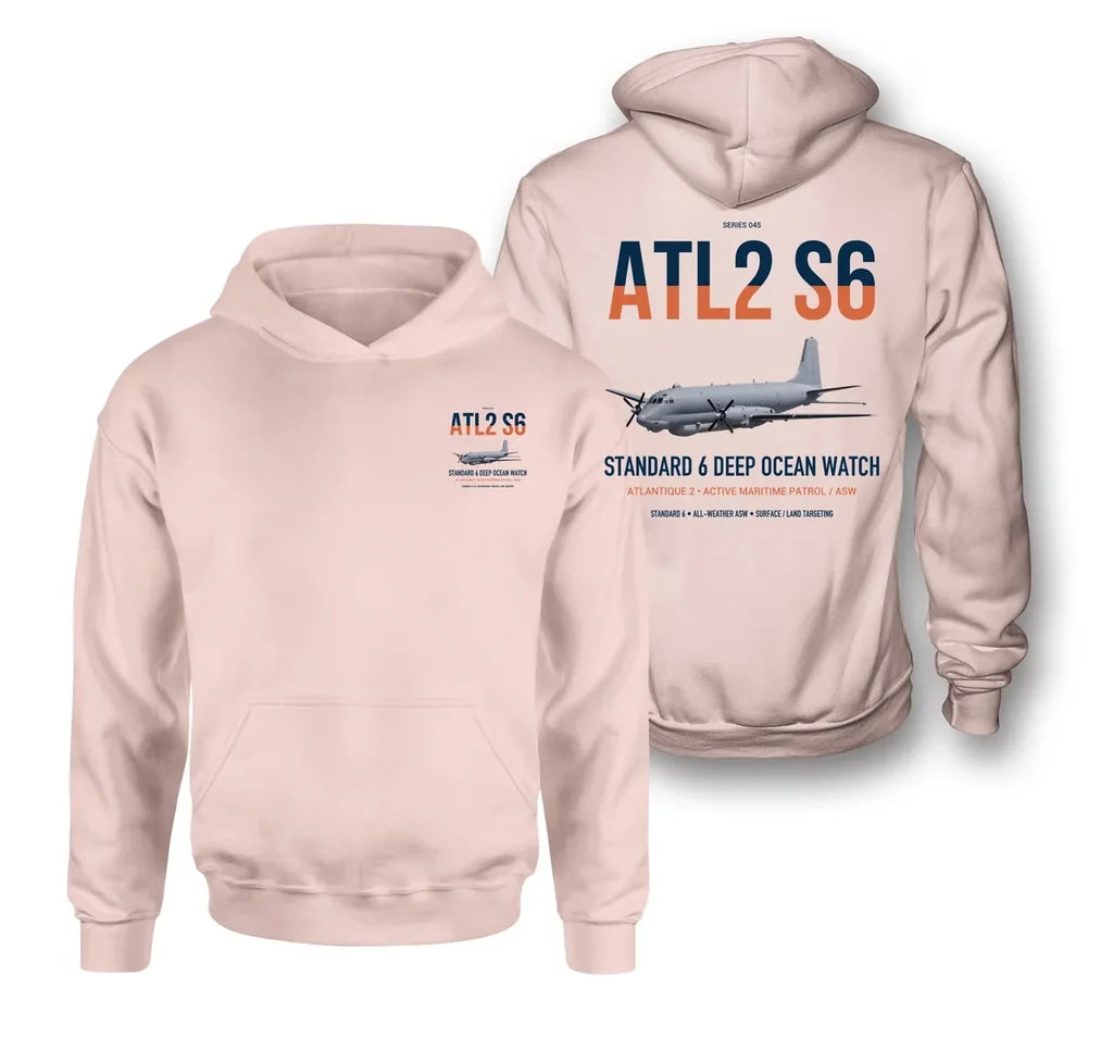 Atlantique 2 Standard 6 design on pink double-side hoodie, double-side print