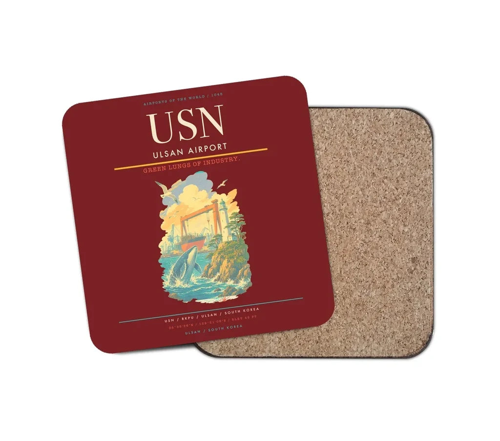 Ulsan Airport (USN) design on dark red 1 piece coaster