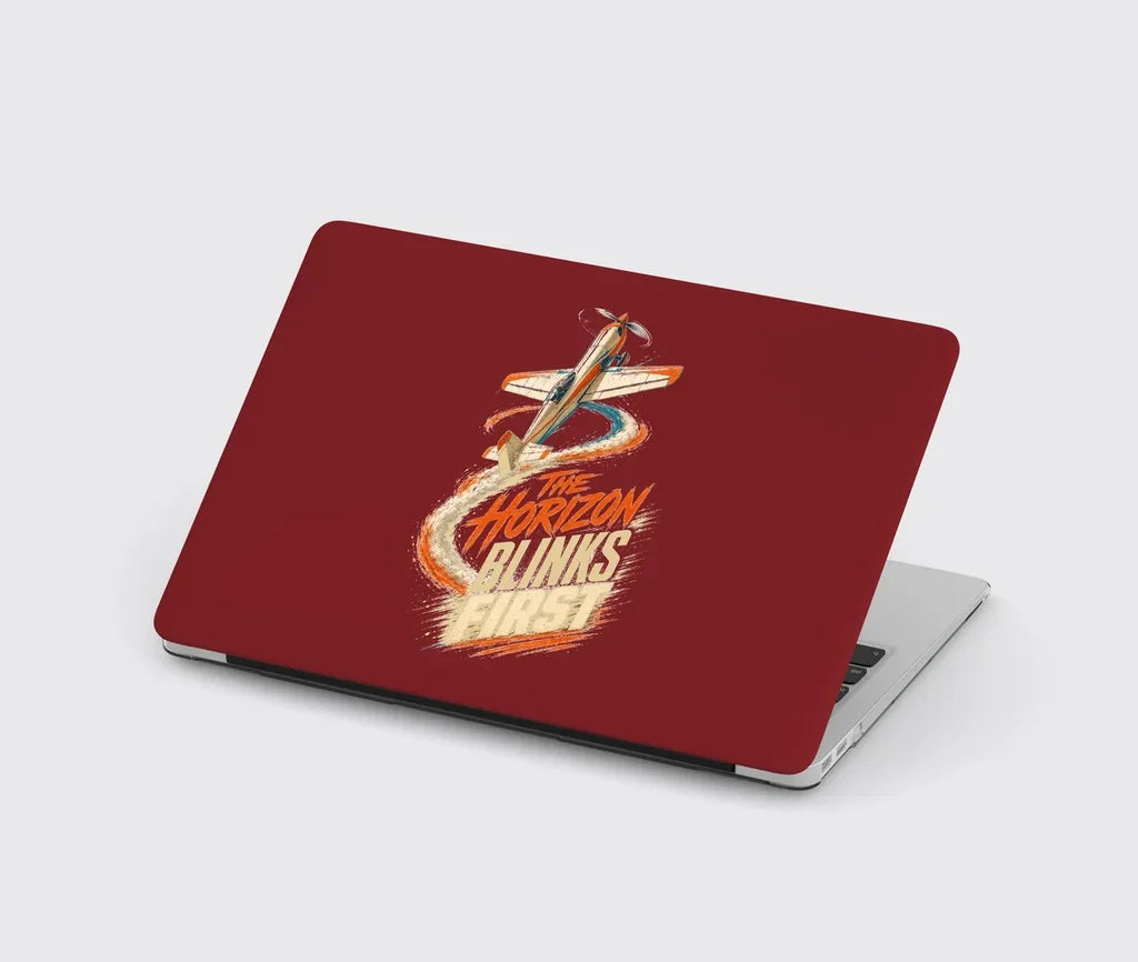 The Horizon Blinks First design on dark red MacBook case
